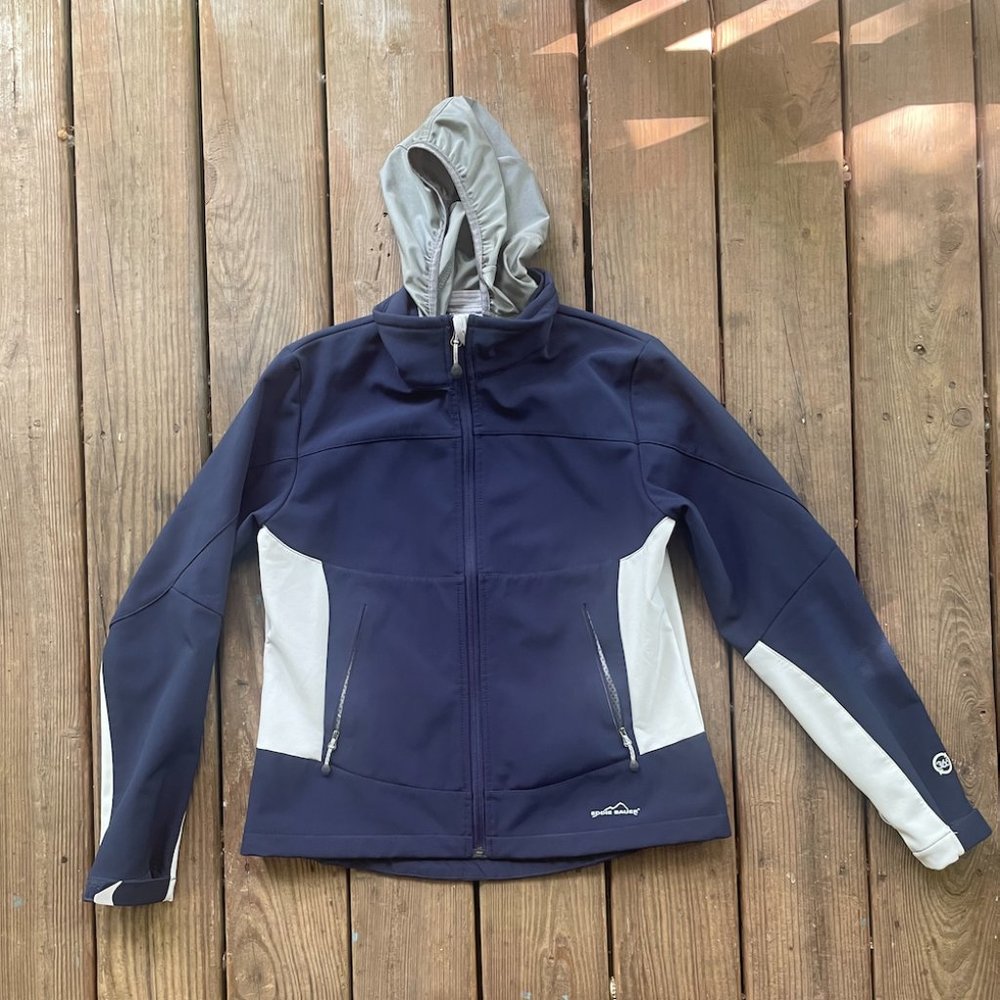 Women Eddie Bauer System Component 365 Full Zip Navy & White Jacket Size L